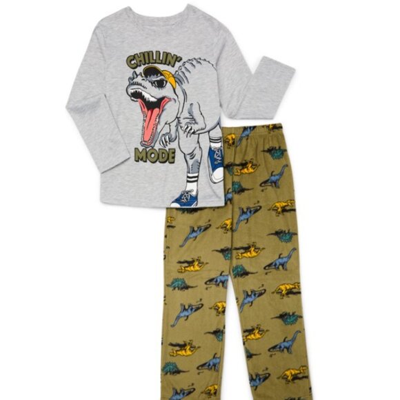 Wonder Nation Boys Dino Long Sleeve Top and Pants, 2-Piece Sleep Set, Size XL - Picture 1 of 3